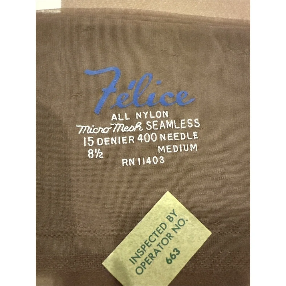 Vintage Felice 5 Pair NOS Seamless Micro Mesh Stockings French‎ Taupe Mist 8.5M